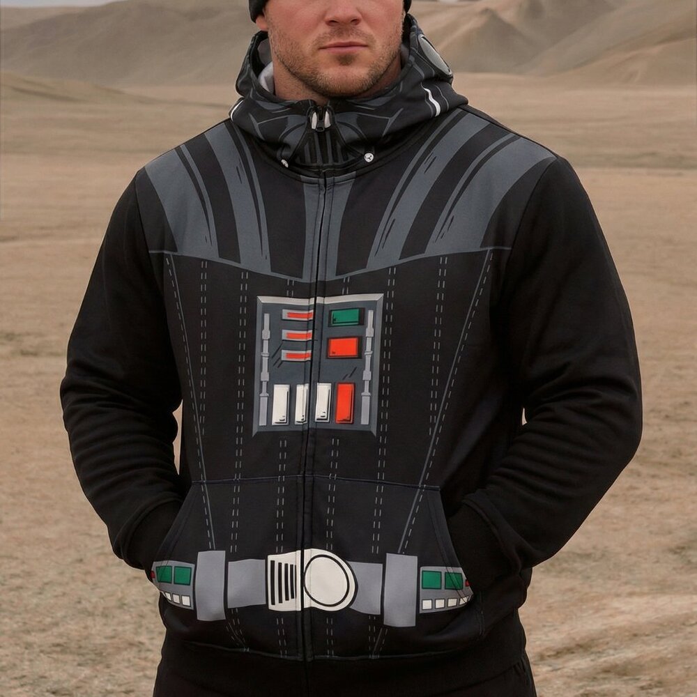 Star Wars Darth Zip Vader Jacket HOODIE Mask Sweatshirt Easy Halloween Costume M